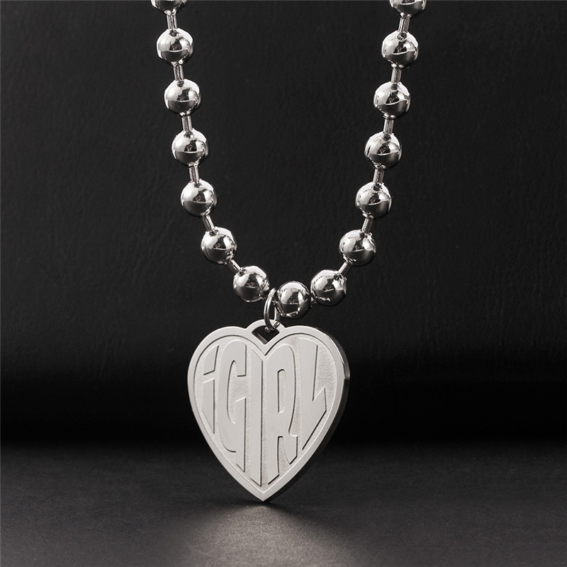 

High Polished IGIRL Heart Necklace I GIRL Stainless Steel Heavy Duty Gothic Streetwear Bead Chain Choker Necklace Bijoux Femme