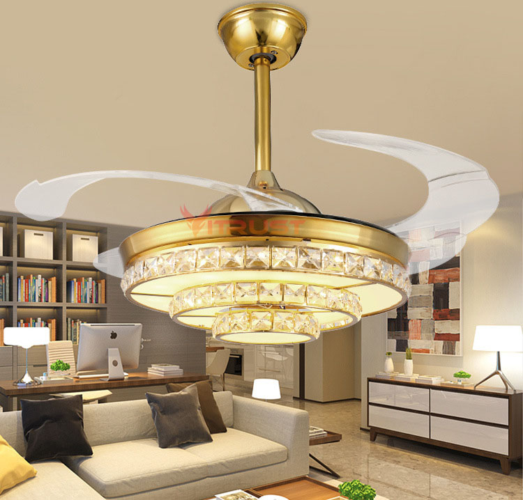

Modern Crystal LED Ceiling fan Lights Crystal Remote Control Fans Lighting Living Room Dining Hanging Fans Bedroom 110V 220V
