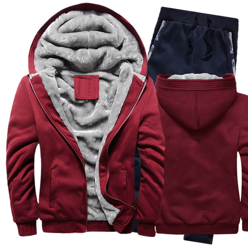 

Winter Men's jackets Fashion Casual Men's hoodie Thicken Warm Wool Fleece High Quality Zipper sweatshirt+Pants 2 Piece Set, 826