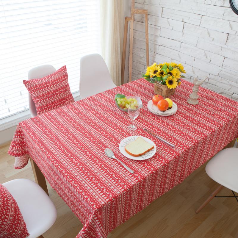 

Yaapeet Red Fawn Tablecloth Christmas Tree Pastoral Striped Cotton and Linen Square Round Table Party Activity Cover, As pic