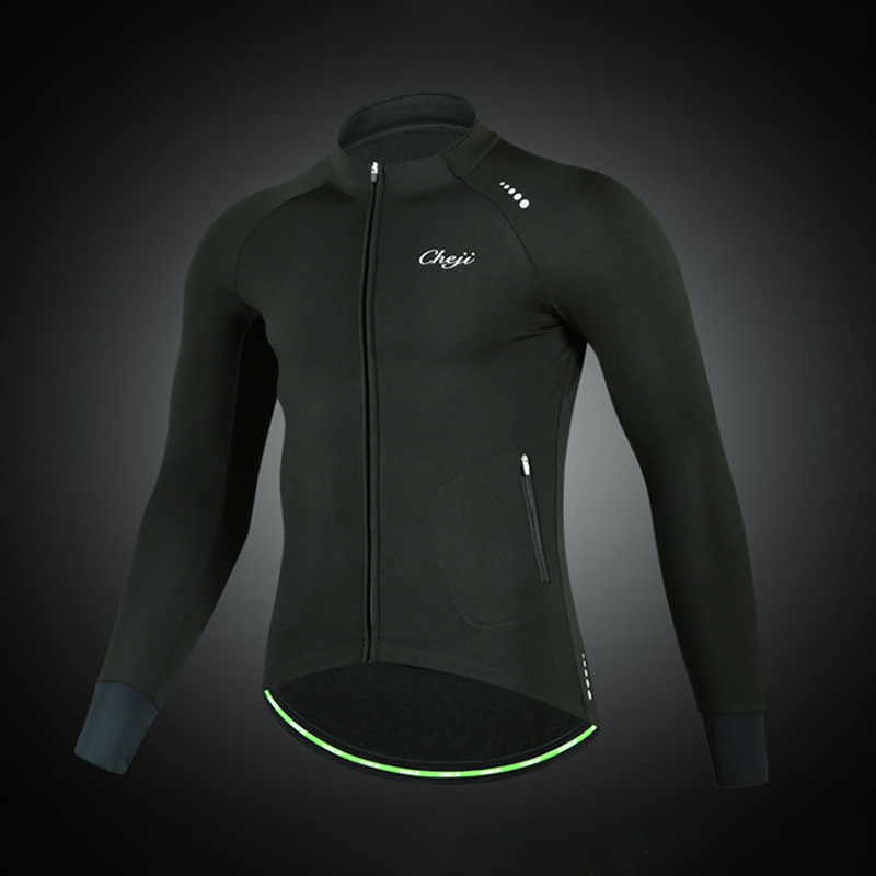 

CHEJI Winter Thermal Fleece Mtb Bicycle Jerseys Men Long Sleeve Breathable Cycling Jerseys Reflective Road Mountain Bike Jacket, White