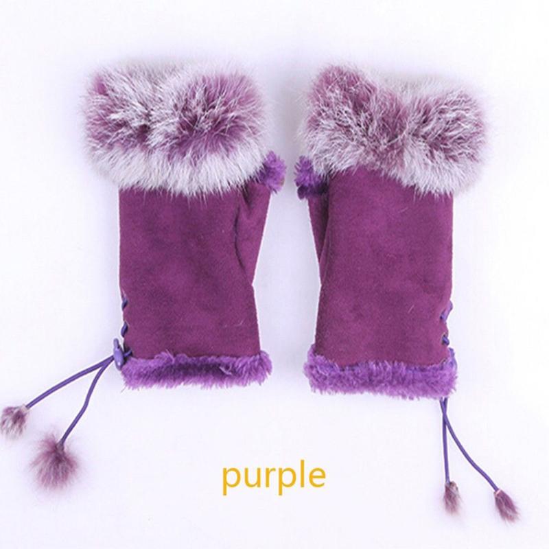 

Girls Women Winter Fashion Warm Faux Fur Soft Fingerless Gloves Mitts