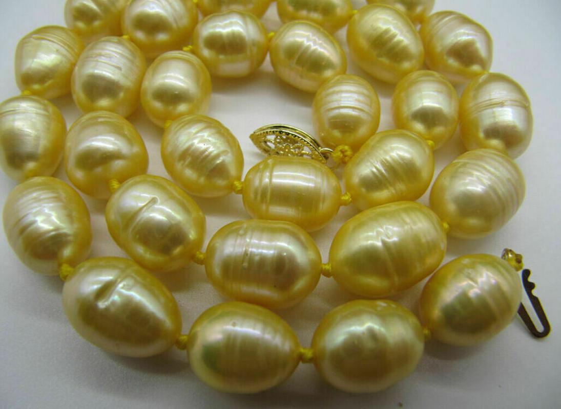 

Genuine 18inch 11-13mm Akoya South Sea Golden Pearl Necklace 14k Gold Clasp