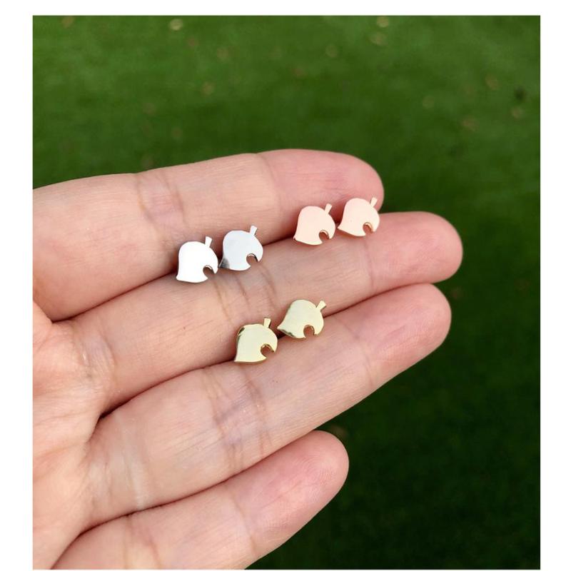 

Animal Crossing Earrings Gold Leaf Studs Delicate Small Minimalist Stud Earrings for Woman Girls Gift Wedding Engagement Jewelry