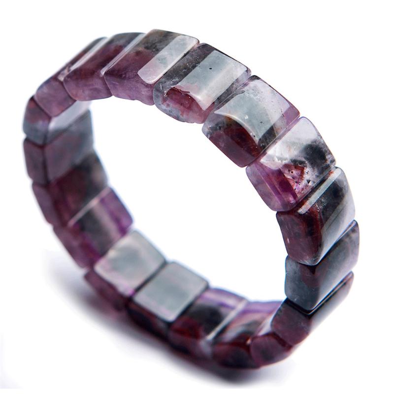 

Genuine Purple Natural Auralite 23 Bracelets For Women Lady Stretch Rectangle Bead Crystal Bangle Bracelet