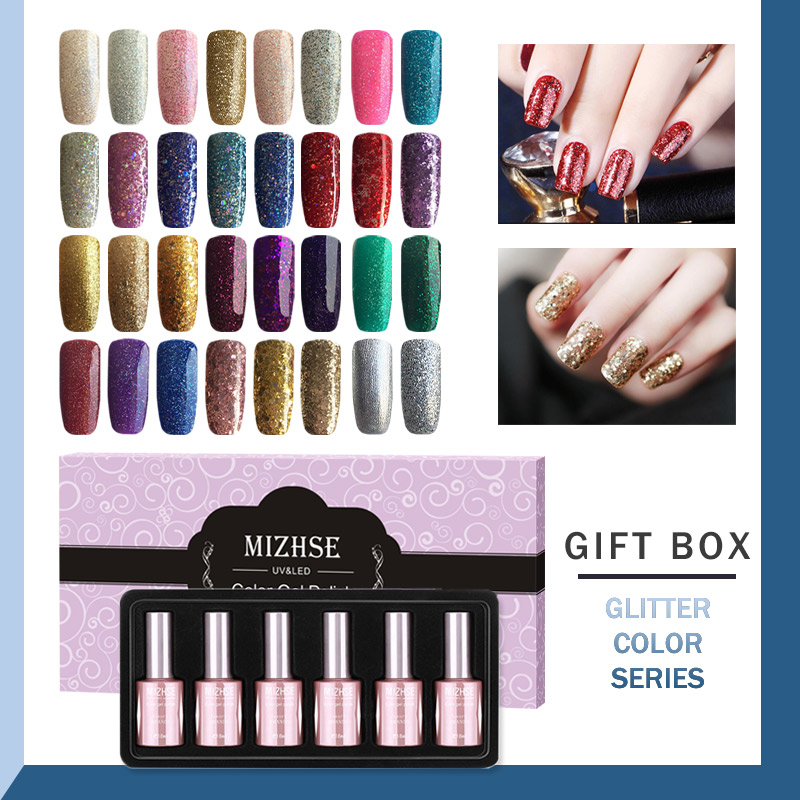 

MIZHSE 18ML Diamond Gel Nail Polish Soak Off Semi Permanent Gel Shiny Nail Art Varnish Glitter LED UV Manicure Gellak Nails, Setd09 bluez
