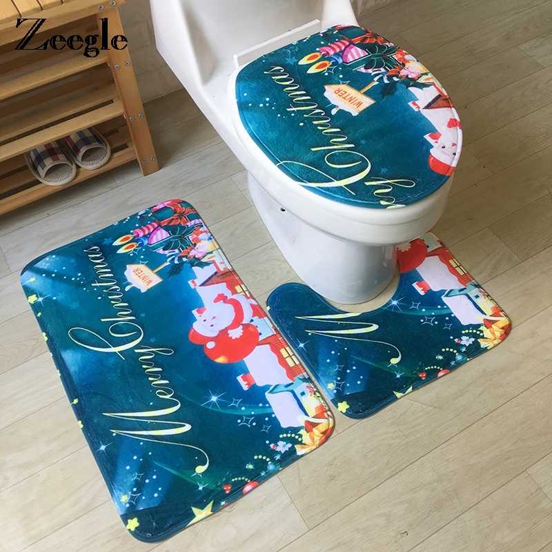 

Zeegle Christmas Carpet Bath Mat Bathroom Floor Mat Non-slip Toilet 3PCS Bath Mats Set Absorbent Memory Foam Toilet Rug