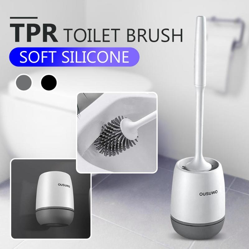 

TPR Silicone Toilet Brush with Holder Set Bristle Bathroom Toilet Bowl Cleaning Brush Wall Hanging Rubber Floor Cleaning Cleaner