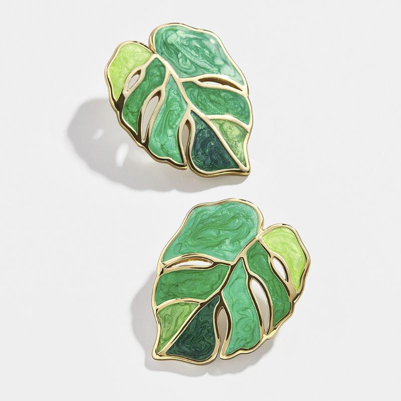 

Dangle & Chandelier Fashion Green Flower Leafs Earrings Female Enamel Plant Statement Drop For Women Party Jewelry Brincos 2021