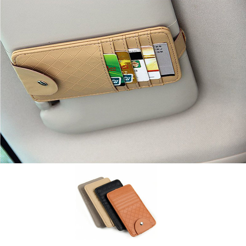 

1 PC Car Sun Visor Storage Clip Pocket Organizer PU Leather Pouch Bag ID/Bank Card Bill Clip Sunglasses Holder Car Styling