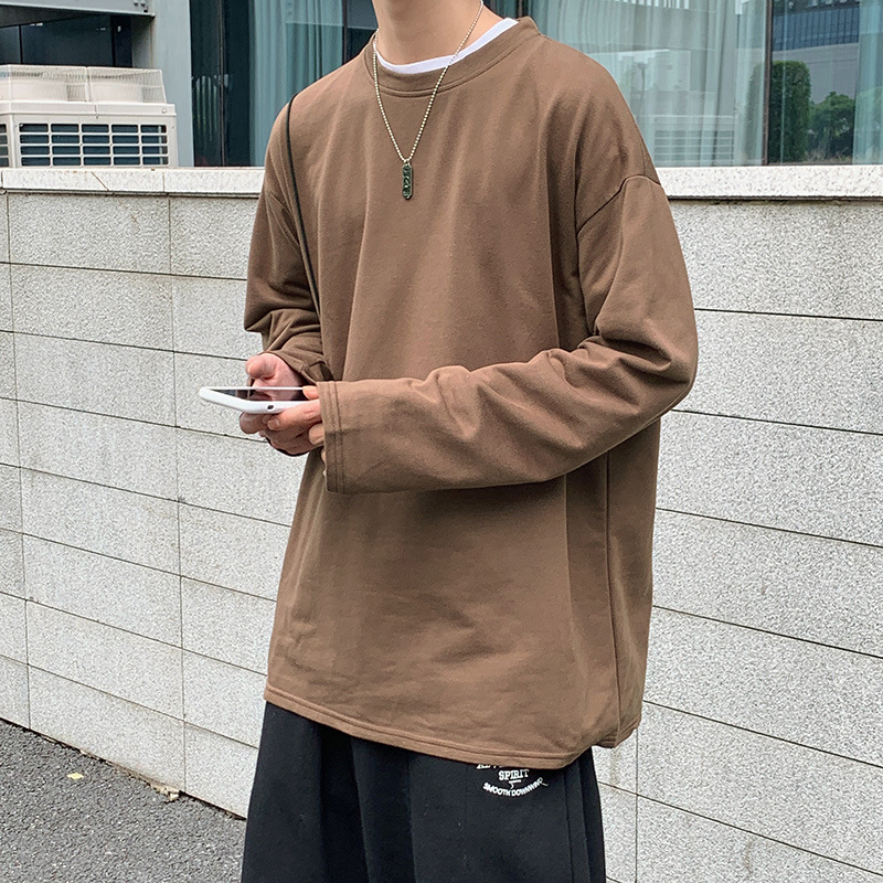 

Men's Long-sleeved T-shirt Casual Loose Solid Color Wild Long-sleeved T-shirt Plus Size Men's, Black