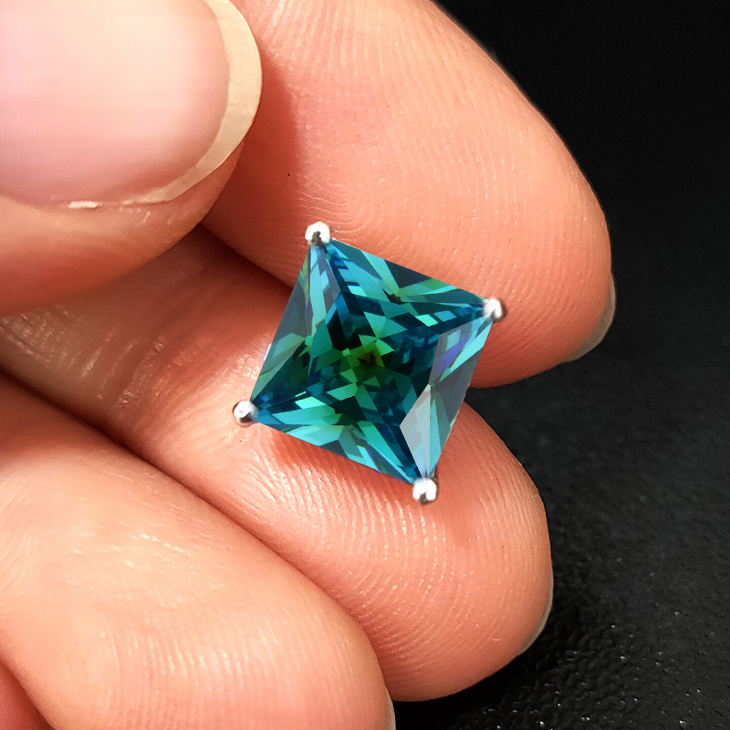 

925 silver mutil color square shape 8mm single cubic zirocnia stone ear stud Earing