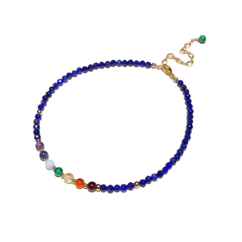 

Lii Ji 7 Chakras Stone Anklet Natural Stone Lapis Lazuli Malachite Amethyst etc. 14K Gold Filled Jewelry