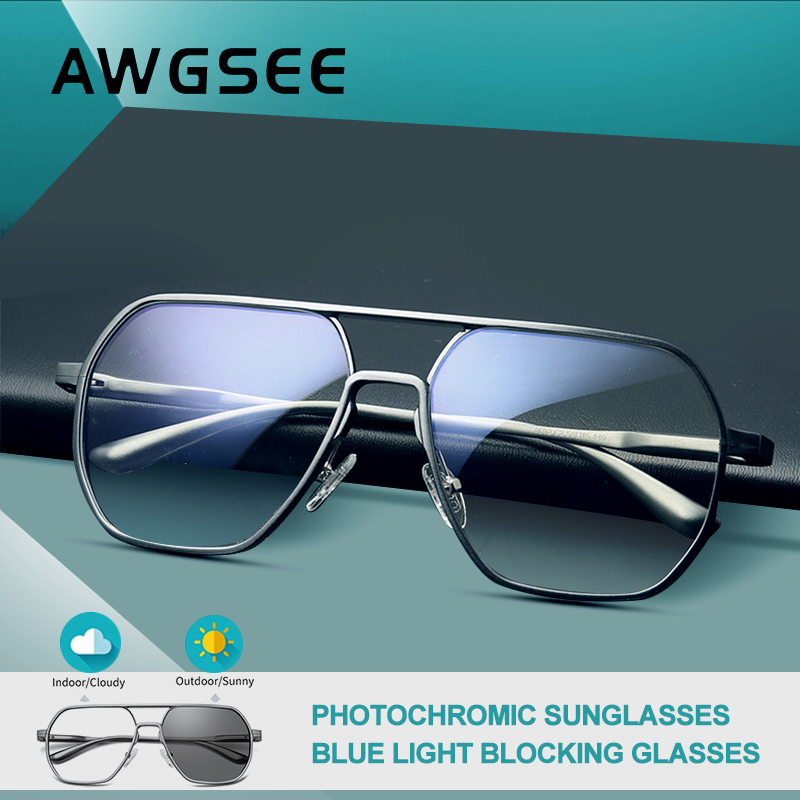 

AWGSEE Fashion Anti Blue Ray Light Blocking Glasses Computer Phone Eyeglasses Unisex Photochromic Reading Glasses Metal Frame