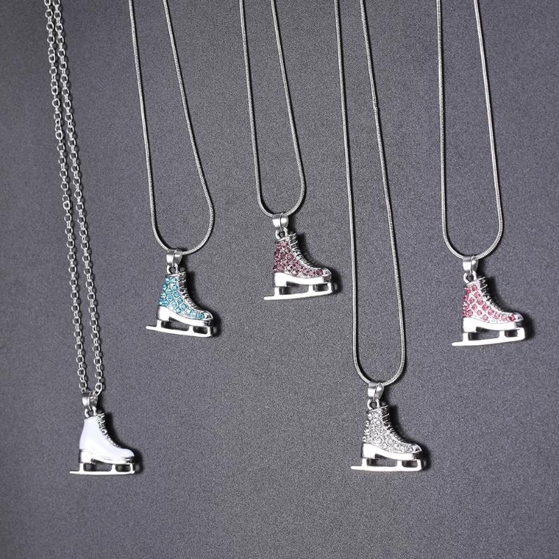 

Skyrim 3D Crystal Skate Figure Skating Pendant Skater Necklace Sliver Color Long Necklaces Jewelry for Teens Girl Women Gift