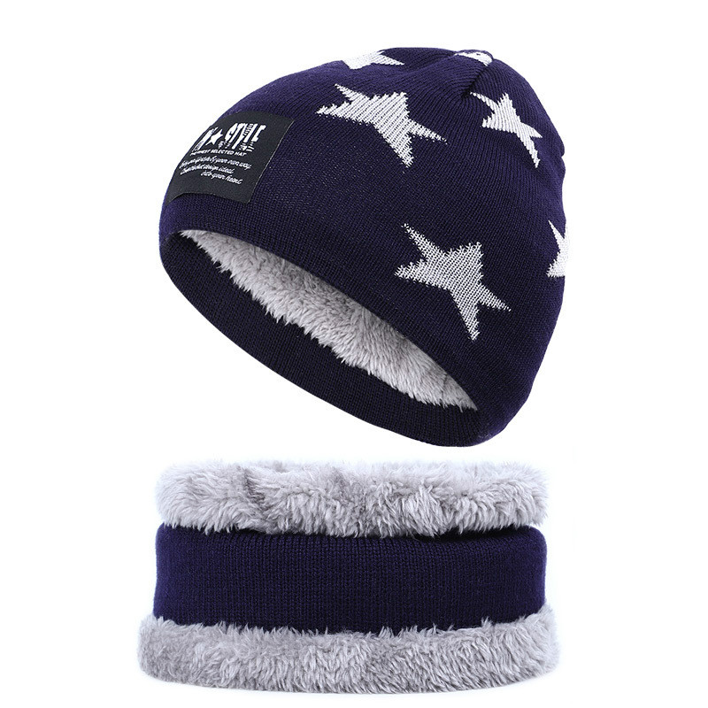 

2020 Baby Autumn and Winter Brushed and Thick Children's Five-Pointed Star Scarf Scarf Hat Two-Piece Set Warm Woolen Cap