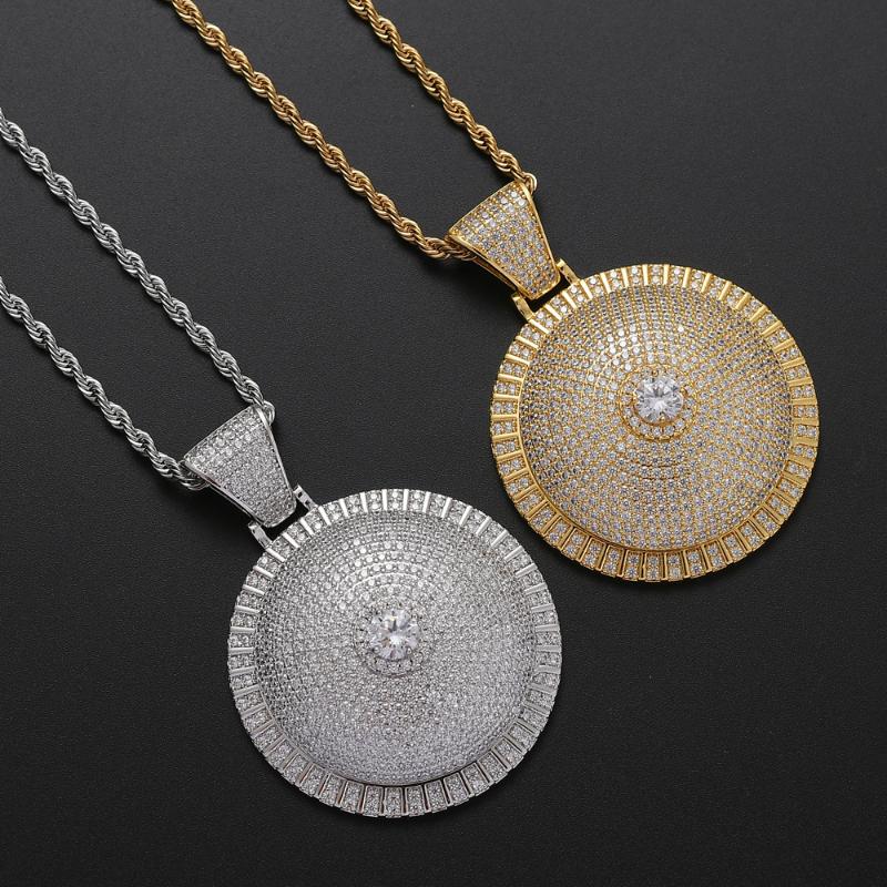 

Iced Bling Rotatable Round Pendants For Men Rock Necklace Women Hip Hop Jewelry CN222