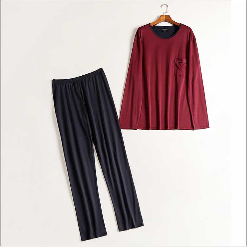 

2020 Autumn Homewear Male Casual Pajama sets Male Cotton Sleepwear suit Men Long sleeve O-neck collar T shirt & Pants Plus size