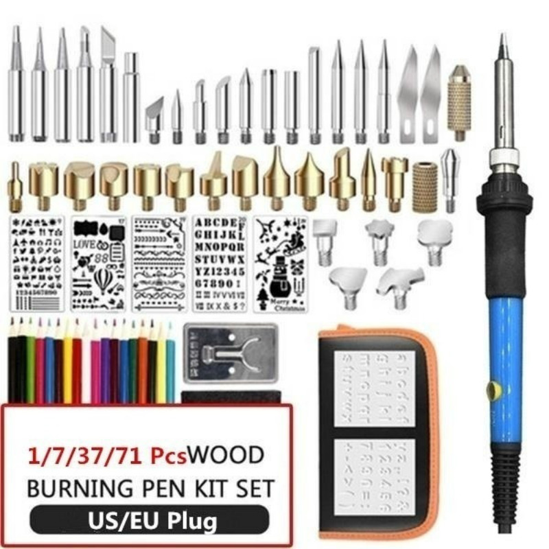 

71Pcs Set 60W Wood Burning Pen Set For DIY Artwork Artcraft Stencil Soldering Tips Tools Pyrography Kit