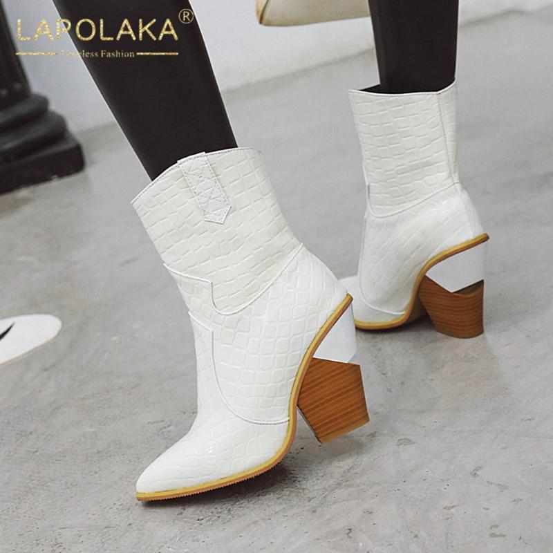 

2020 Plus Size 46 High Heels Fashionable Slip On Design Western Boot Winter Shoes Woman Boots, Black