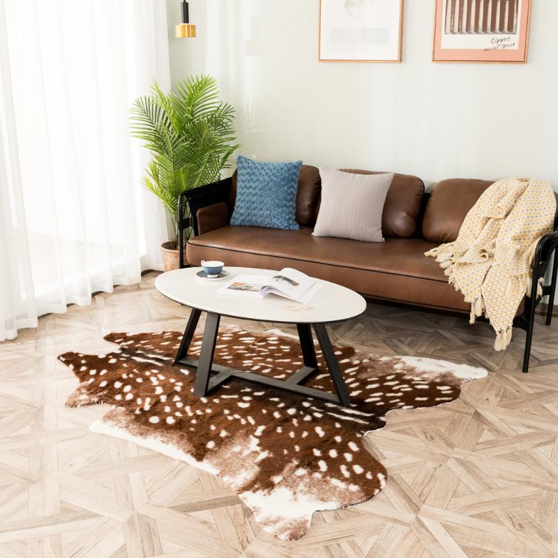 

2020 new faux deer Printed Carpet Velvet Imitation Leather Rugs Cowhide Animal Skins Natural Shape Carpets Decoration Mats, As pic