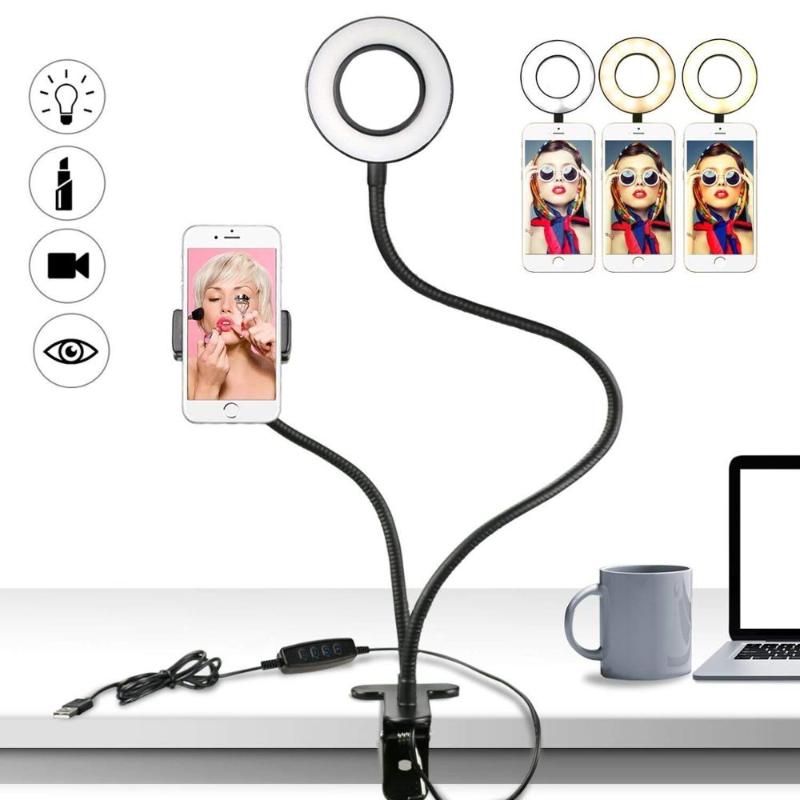 

ZUOCHEN Ring Light with Holder 3 Lighting Modes LED Desk Lamp with Lazy Bracket for Live Stream Black White