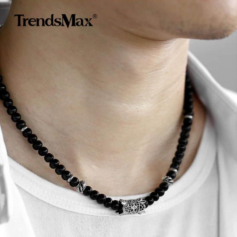 

2020 New Men's Black Wood Beads Choker Necklace CZ Zirconia Crown Pendant Charm Adjustable Link Chain Jewelry Drop ship DN116, Silver