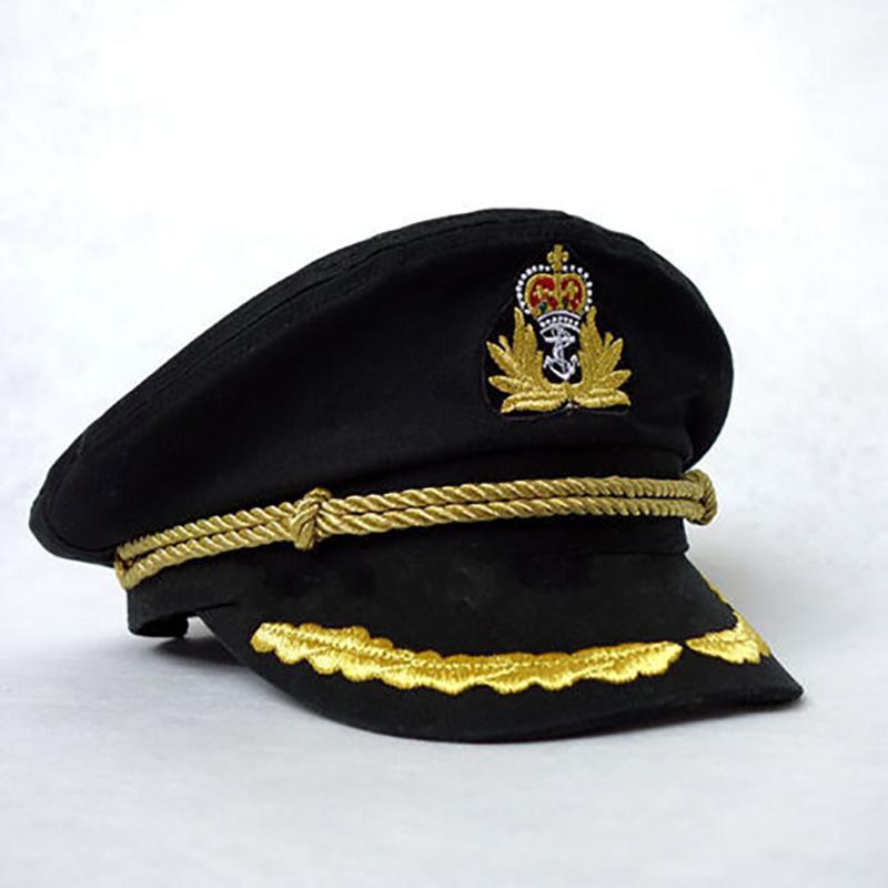 

Men Hats Sailor Captain Hat Black White Uniforms Costume Party Cosplay Stage Perform Flat Navy Cap For Adult Men Women