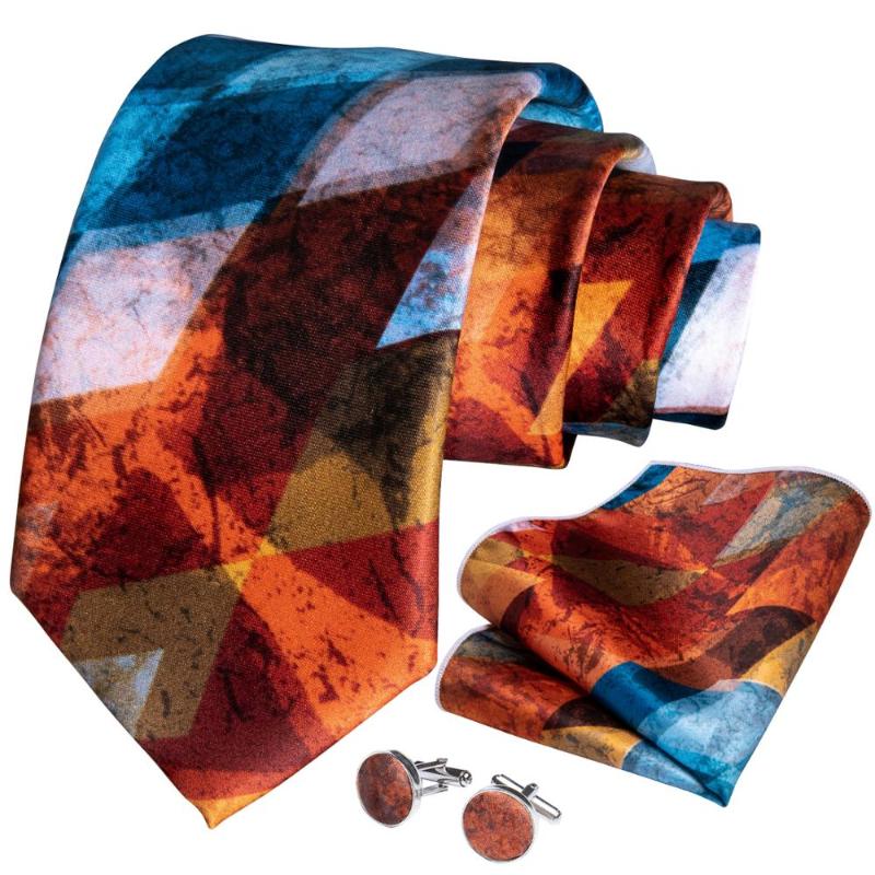 

Fashion Men Tie Gold Bule Novelty Wedding Tie For Men Business Dropshipping DiBanGu Designer Hanky Cufflinks Set SJT-7258