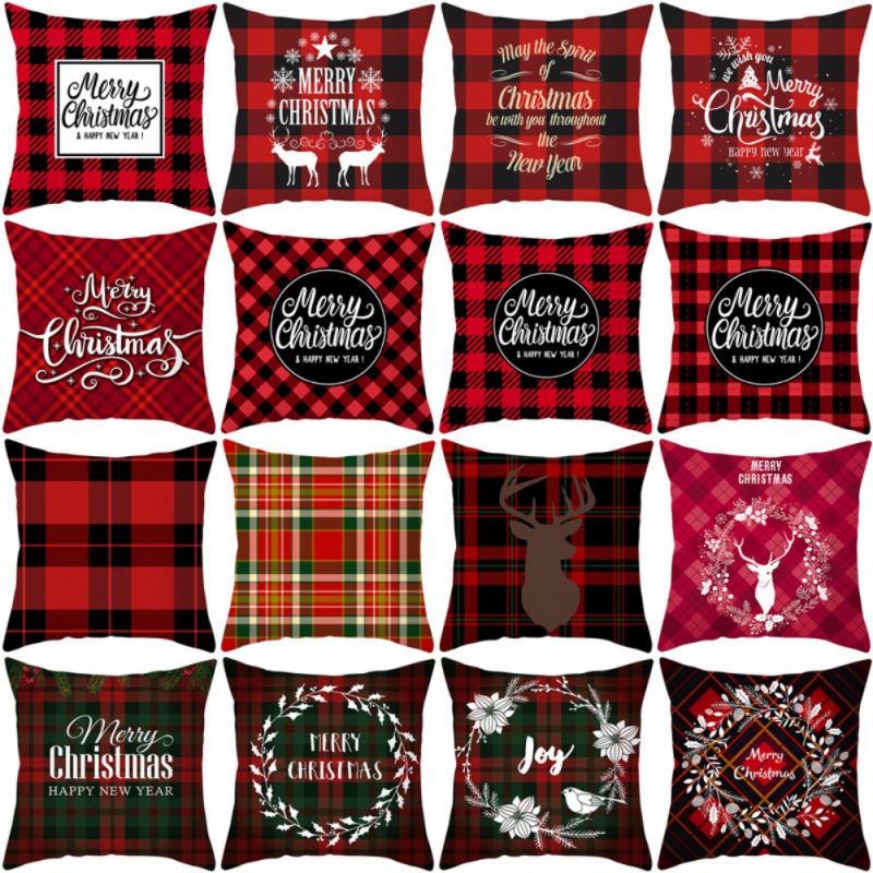 

Christmas Cushion Covers Plaid Cushion Cover Supper Soft Peach Velvet Decorative Pillowcase Home Sofa Chair Car Bed Decor Supply Pillow Case, A7