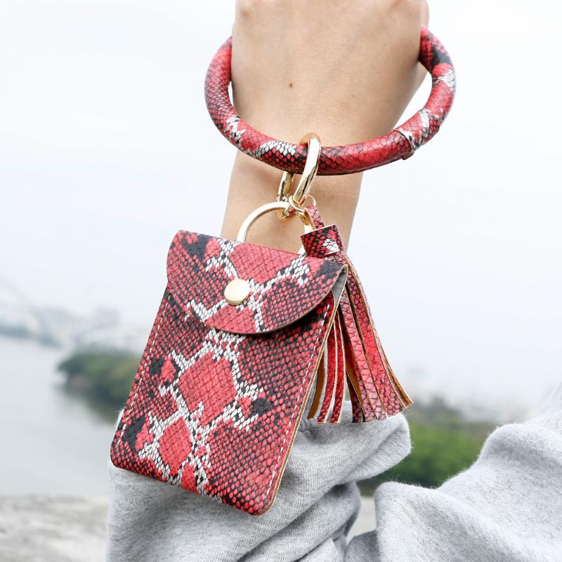 

2020 New Style Leopard Amazon Wallet Wrist Keychain Purse PU Leather Snakeskin Bracelet Pendant