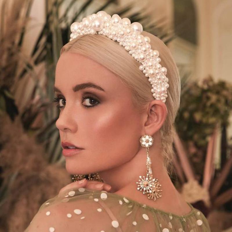 

Haimeikang Pearl Headband Padded Hairbands for Women Crystal Rhinestone Headbands Baroque Hair Accessoires