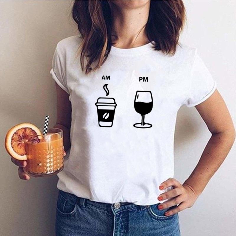 

AM Coffee PM Red Wine Print T Shirts Harajuku Tops Ropa Mujer Fashion Graphic Tees Women Streetwear Aesthetic Kawaii Clothing, Null-fstwh-