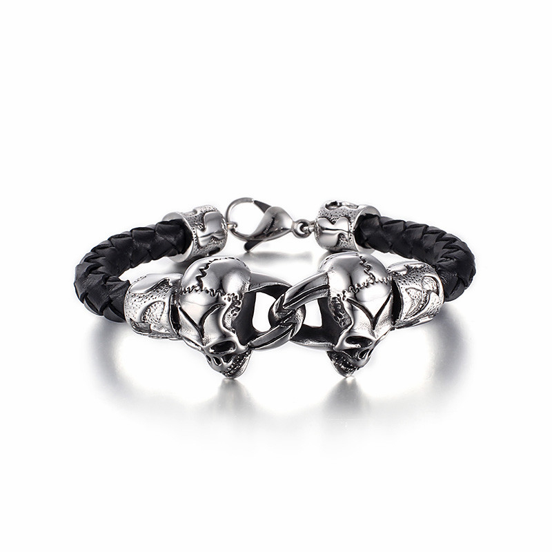 

Retro Braided Leather Bracelets For Men 316 Stainless Steel Charm Bracelet & Bangle Biker Jewelry Gothic Gifts