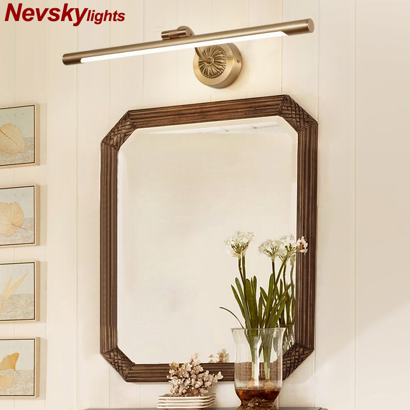 

Modern simple copper mirror light bathroom led wall lamp brass wall fixtures brass led lighting makeup barbershop dressing