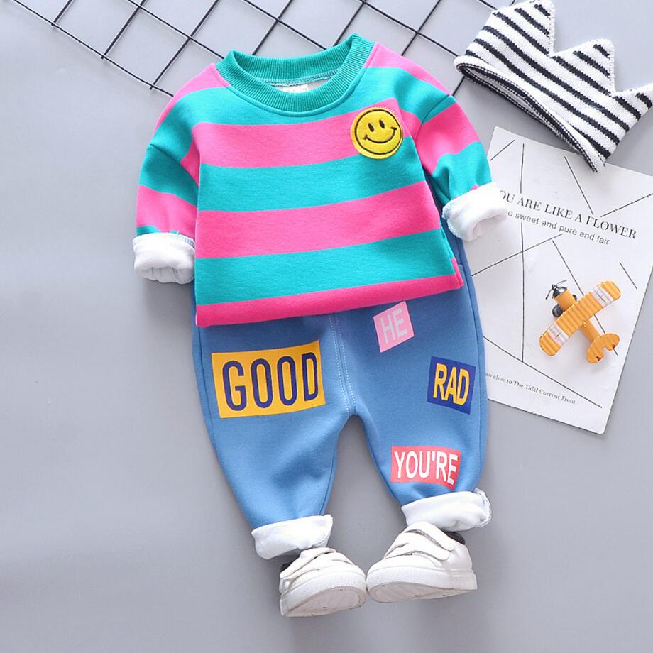 

Toddler Tracksuit Winter Baby Clothing Sets Fashion Striped Compound Velvet Letter Long Sleeve Children's Suit For Kids Clothes, Orange
