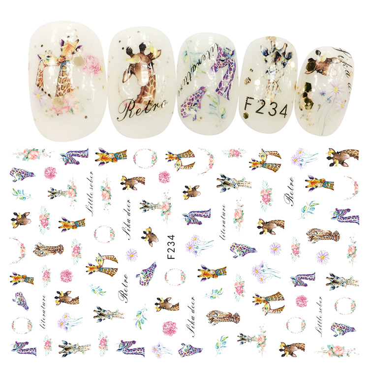 

Nail Sticker Decals 3D Nails Slider Art Giraffe Flower Grass Design Decoration Manicure Adhesive Foil Wraps Pegatinas Polish, White