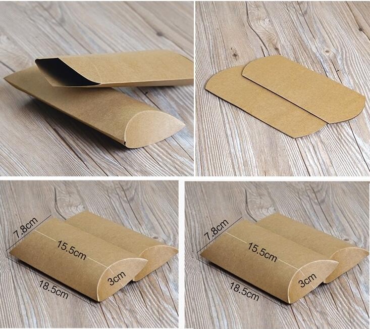

100pcs 2 Sizes Long Style Kraft Paper Pillow Favor Box Wedding Party Favor Gift Candy Boxes Home Party Birthday Supply Box