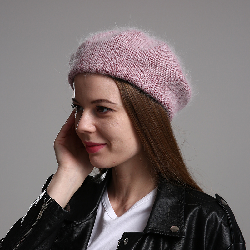 

New Winter Warm Beret Hats For Women Girls 30% Fur Knitted Hat Fashion Beanie Cap, White