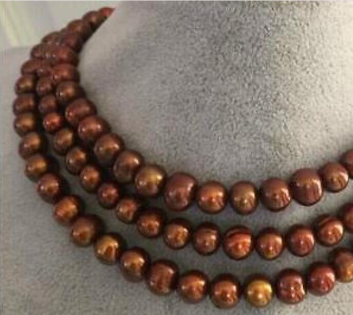 

Beautiful 9-10mm natural chocolate baroque pearl necklace 49" Yellow clasp