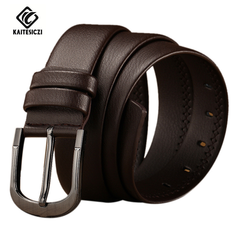 

KAITESICZI] 2020 new leather tide men's leather belt male casual pin buckle belt men's fashion, Brown