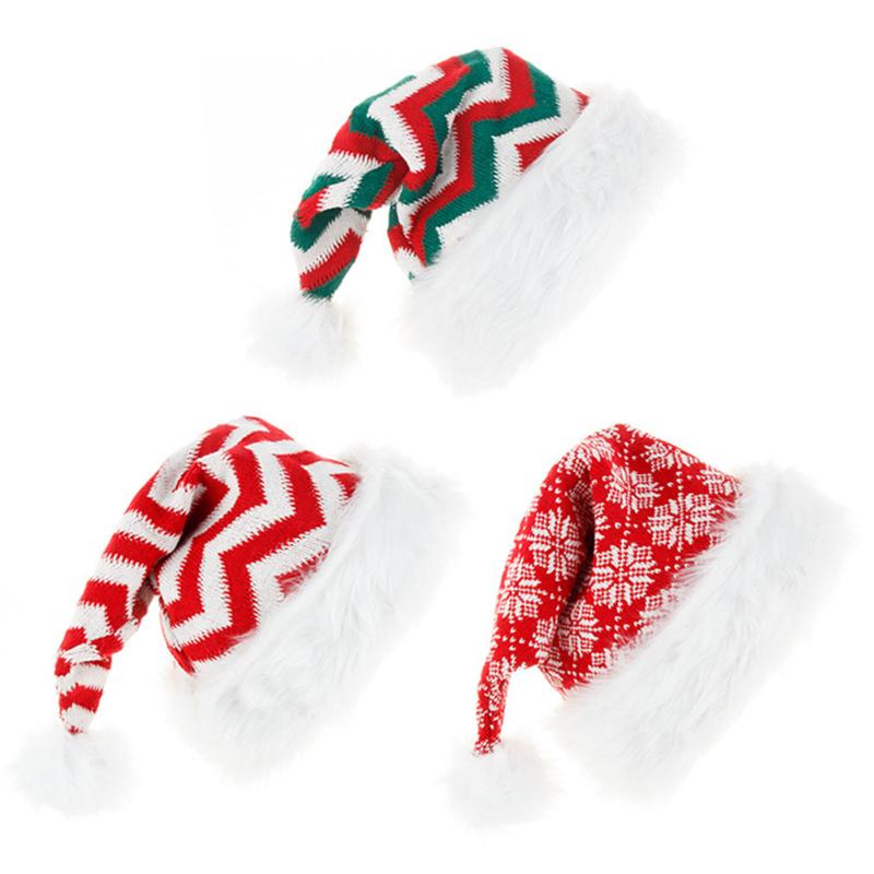 

Knitted Woolen Christmas Hat Christmas Plush Striped Santa Hat Holiday Decoration
