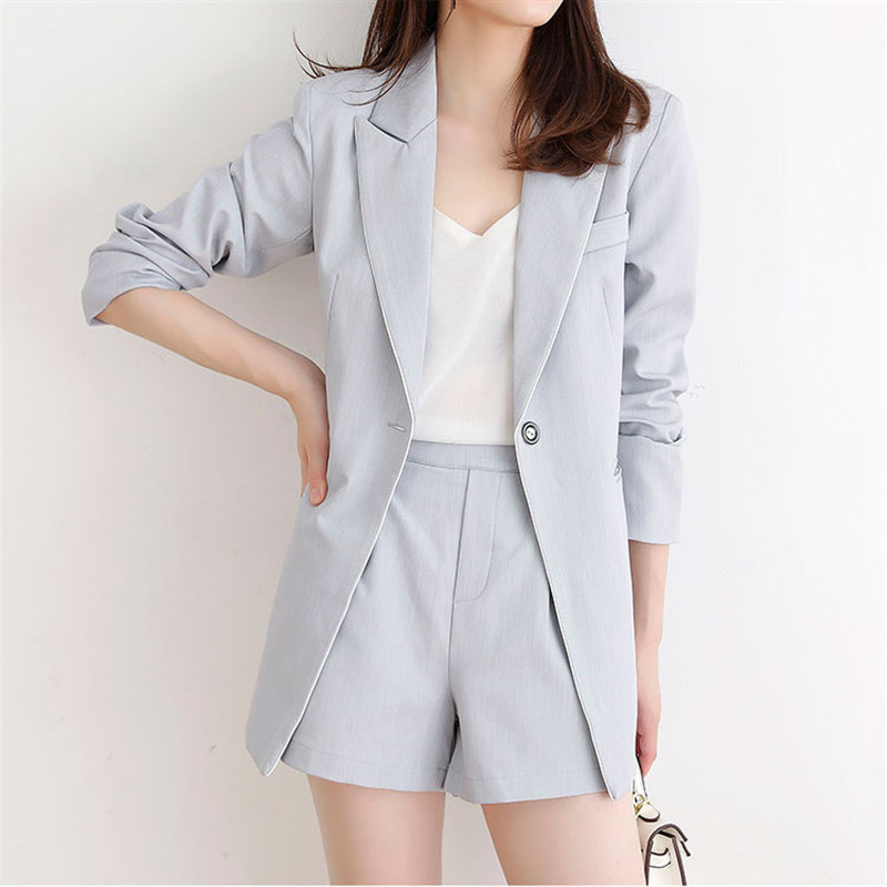 

2020 new autumn ladies suit jacket + shorts Korean temperament casual professional 2-piece suit female, Gray