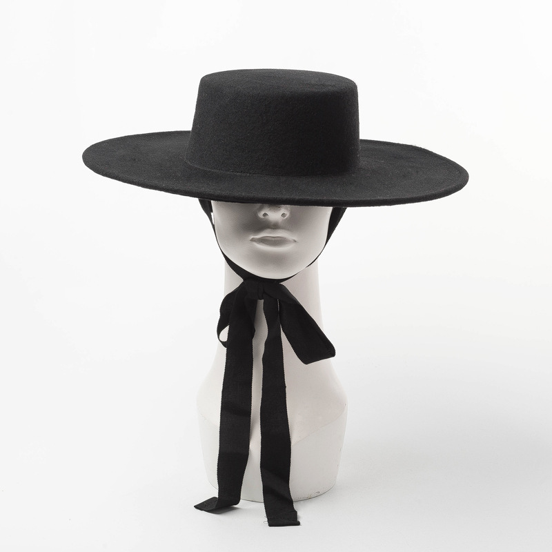 

New fashion simple woolen woolen top hat ladies wool felt bandage flat hat, Black