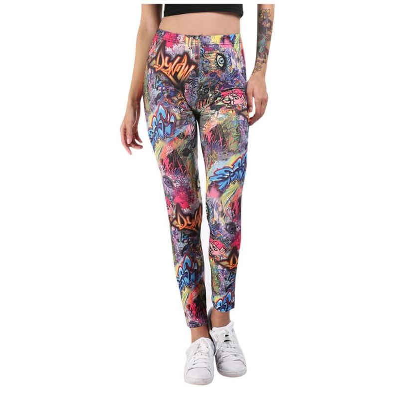 

Yoga Pants Ladies' Printed High-waist Hip Stretch Underpants Running Fitness Sweatpants Gym Sport Casual Trouser New 2020, Blue