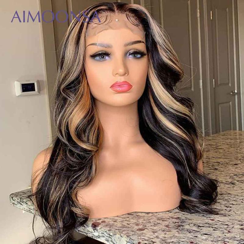 

Ombre Lace Front Wig Colored Human Hair Wigs Body Wave Blonde Frontal Wig 13x4 Lace Peruvian Hair Wigs Remy 130% Density, As pic