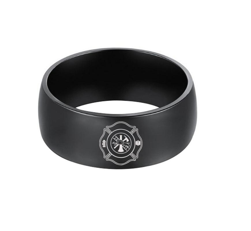 

MF Jewelry firefighter fireman Titanium steel men's ring black the best gift to our hero