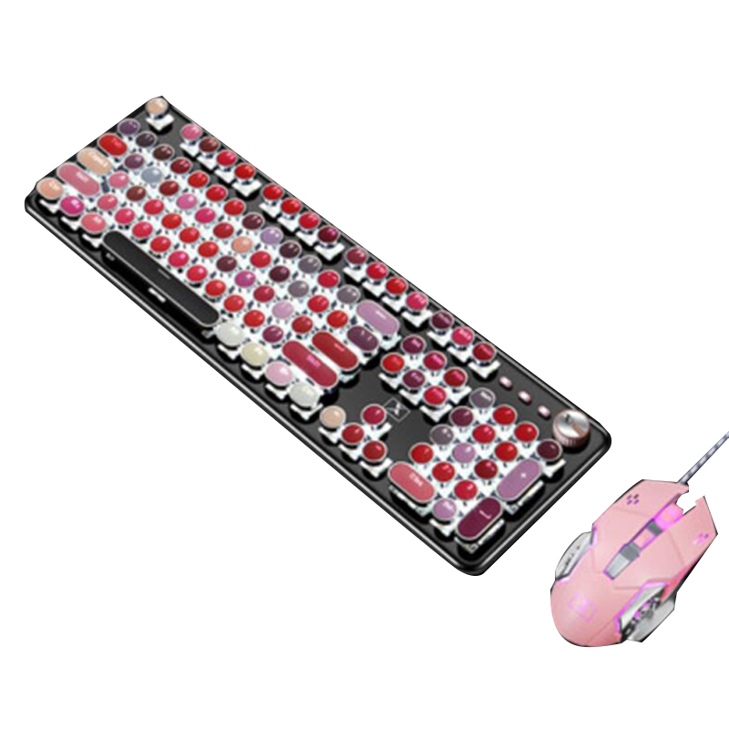 

Mechanical Gaming Keyboard Typewriter Keyboard Waterproof Wired Palette 104 Keys Metal Panel Round Keycaps