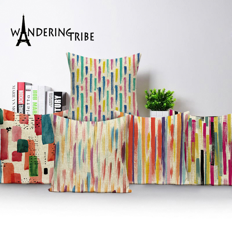 

Nordic Home Decoration Linen Pillow 45*45 Shabby Chic Colourful Cushion Covers Farmhouse Decor Geometric Pillowcase Sofa Cushion, L1453-15