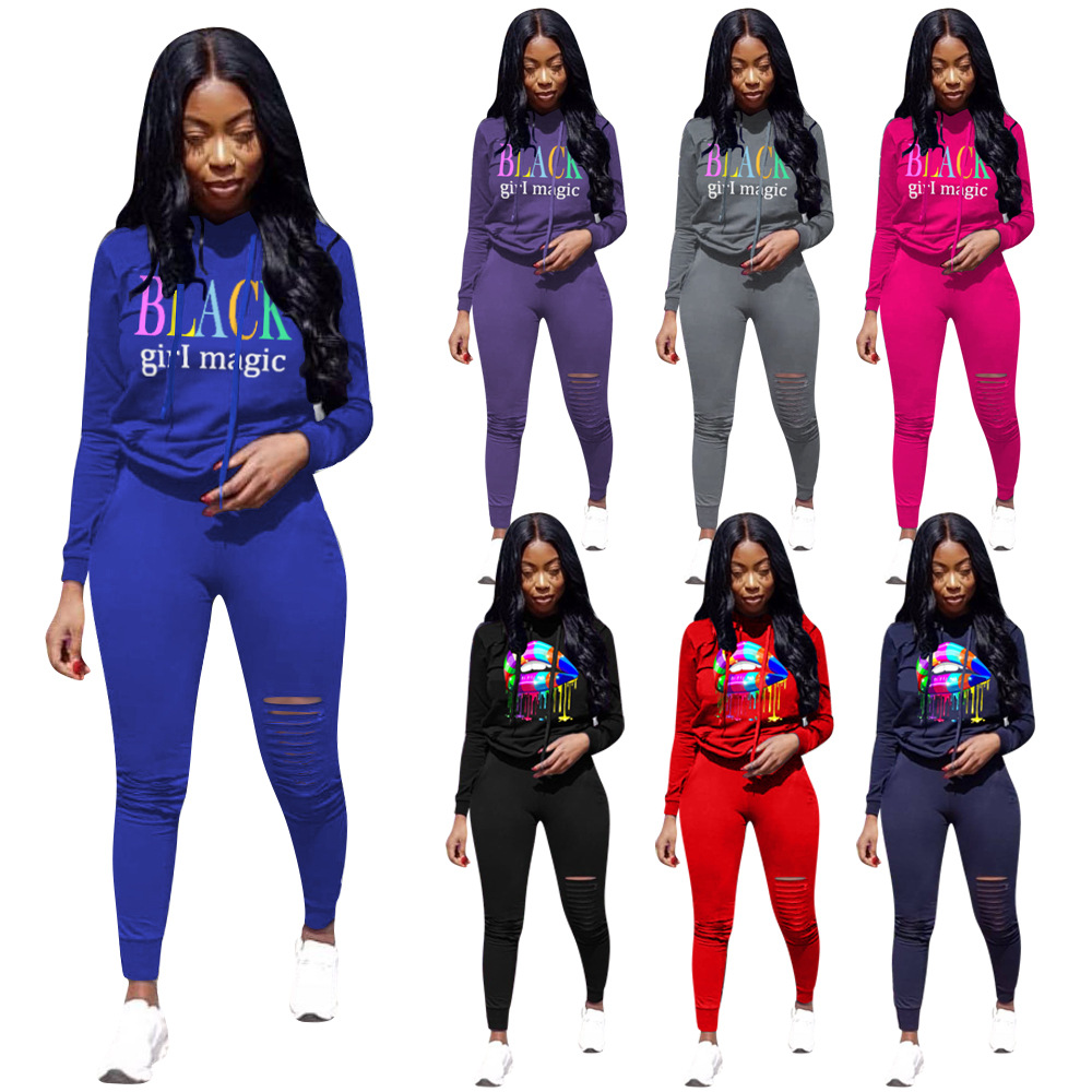 

Casual Women Lip Print Tracksuit Tights Sportswear Fitness Suit For Female Clothing Workout Two Piece Long Sleeve Crop Top, Multi color